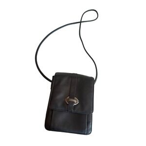 Vintage Fossil Black Leather Crossbody Bag Metal Clasp Multiple Compartments